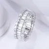 Bague en or blanc massif Msr-766 T 14Kt 10Kt, réglage de canal, 2x4mm, taille émeraude, bague en Moissanite d'éternité