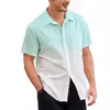 Chemises décontractées pour hommes Mode Bouton lâche pour hommes 2024 Summer Beach Revers Chemise à manches courtes Tops Hommes Loisirs Couleur dégradé