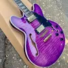 Electric Guitar JAZZ F holes 6strings Purple Rose wood Fingerboard Support Customizatioon Freeshippings