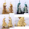 Decoratieve objecten Beeldjes Creatief Hars Ambachten Mode Gouden Pauw Decoraties Woondecoratie Relatiegeschenken Tuin 210804 D Dhddj