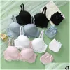 Bras Sets Y Lingerie Set For Women Push Up Cute Beauty Back Underwear Seamless Top Buckle Thin 3/4 Cup Black Bra Drop Delivery Dhho1