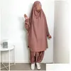 Ethnische Kleidung Ramadan Eid Muslim Abayas für Frauen 2 Stück Gebetskleidungsstück Jilbab mit Hosen Abaya Set islamische Kleidung Lange Khimar S Dhu3N