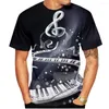 Heren T-shirts Zomer 3D Muzieknoot Gedrukt T-shirt Modieus en casual Ademend Korte mouwen Polyestervezel