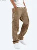 Calças masculinas estilo verão calças cargo masculinas com cordão multi bolsos 240308