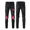 Dżinsy Ruched Spodnie dżinsy dżinsy dżinsy męskie designer dżinsy dżinsowe kolano chude proste 28-40 Trendy długa prosta dołka High Street Denim 240308
