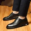 Casual Shoes Genuine Leather Male Comfortable Walking Shoe Men Handmade Vintage Crocodile Pattern Oxfords