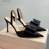 Dress Shoes Designer Satin Bow High Heels Women Leather Soles Rhinestone Suspender Decorations Slim Sandals Luxurious Dinner With boxH240308