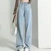 Kvinnors jeans höga midja med fickor blå byxor för kvinna rak ben harajuku mode 2000 -tal y2k cowboy 90s xxl byxor