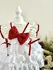 Dog Apparel Pure Cotton White Pet Clothes Skirts Puppy Outerwear Fashion Retro Red Velvet Bow Lolita Princess Dress For Small Medium