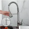 Kitchen Faucets Faucet Commercial Solid Brass Single Handle Pl Out Sprayer Spring Sink Brush Nikcel Drop Delivery Home Garden Showers Dhias