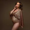 Maternity Dresses Maternity Photo Shoot Photography Dress For Women Sequins Bodysuit Private Photos Sexy Shiny Long Sleeve Jumpsuit Props Costumes L240308