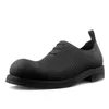 Chaussures décontractées haute qualité hiver hommes bout rond en cuir véritable noir respirant