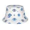 Berets Blue Evil Eyes Eimer Hut für Teen Summer Travel Sonne lässige faltbare Fischhüte im Freien, Kurzurlaub Kopfbedeckung