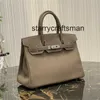 Äkta läderhandväska L High End Handmased Bag BK25 Elephant Grey Togo Head Layer Cowhide Epsom Single Shoulder Handbag