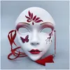 Party Masks Decor Japanese Fl Face Mask Cosplay Halloween Rave Dance Chinese Style Beauty Lady Costume Prop Drop Delivery Dhahc