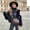 Winter Warm's Fox Patchwork Black Jacket zintegrowane sztuczne futra kobiety 995259