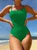 Women's Swimwear S-XL Swimwear Women Solid Stripe One Piece Swimsuit Padded Bra Bodysuit 2023 Beach Outfits For Women Bathing Suit Sexy Tankini L240308