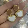 Orecchini a bottone vintage con perle di cristallo e lettere a forma di cuore, con fiocco, vintage, designer di marca di lusso, gioielli in argento rame per donne eleganti, amano il regalo della festa nuziale di alta qualità