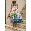 캐주얼 드레스 2024 봄 여름 여성 의류 드레스 스파게티 스트랩 꽃 인쇄 민소매 스윙