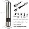 304 Stainless Steel Pepper Mill Set With LED Indicator Manual Salt and Pepper Grinder Set with Shelf Adjustable Ceramic Grinder 240306