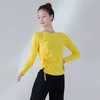 Stage Wear 2024 CM084 Female Latin Dance Tops Side Wrinkle Long Sleeve Women Practice Shirt For Ballroom Belly Dances Competition Cloth