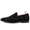 Black Spikes Brand Mens Loafers Luxury Shoes Denim and Metal Sequins Högkvalitativa mäns skor 240228