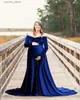 Maternity Dresses V-neck Neck Trailing Dress Long Skirt Photography Dress European and American Autumn and Winter Womens Gold Velvet Maternity L240308