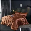 Ensembles de literie Amélioré 100% Satin Soie Literie Ensemble De Luxe Couette Couette Et Taie D'oreiller Drap De Lit Simple Double Literie Drop Livraison Dhrqi