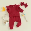 Kläduppsättningar födda babyflickor Kläder Solid Color Sweatshirt Sweatpants Set Småbarn Sweatsuit Outfit 6 12 18 månader