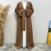 Abbigliamento etnico Diamanti Aperto Abaya Dubai Turchia Caftano Donna Abito lungo con cintura musulmana Cardigan Kimono islamico Ramadan Eid Jalabiya Robe