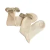 Chaussettes en coton côtelé pour femmes, élégantes, mollet, doux, diamant, nœud papillon, princesse