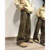 Mens Jeans Leopard Printed Men Fashion Retro Vintage Streetwear Hip-hop Loose Wide Leg Mens Denim Trousers