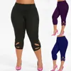 Calças ativas esportivas cortadas, cor sólida, casual, feminina, justa, oca, absorvente de suor