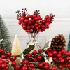 Fleurs décoratives, 20 tiges de baies artificielles, 7.5 pouces, pics de baies à paillettes de noël pour arbre de noël