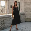 Summer Womens Clothing Black Camisole Mid Length Dress