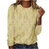 Women's T Shirts Fine Glitter Print Round Neck Long Sleeve Top