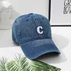 Koreanischer bestickter C-Buchstaben-Baseballhut für Damen, Denim, lässig, vielseitig, Entenzungenhut, gebogener Paar-Shopping-Sonnenschutzhut