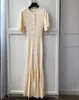 2024 Spring/Summer New San ro Single Row Round Neck Hollow Fishtail Dress Knitted Waist Long Dress for Women