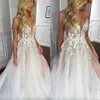 Boho A Line Suknie ślubne do panny młodej spaghetti aplikacje tiulowe suknia ślubna vestidos de novia udek projektant slit