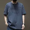 xiyue夏の日本語インスタグラムブラックショートスリーブTシャツメンズピュアコットンルース大サイズメンズスチールプリントメンズトップ