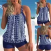 Women's Swimwear New Comfortable Summer Womens Blue and White Porcelain Pattern Printed Sexy Backless Fashion Vacation Tank Top Swimwear S-6XL L240308