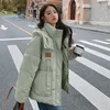 Casacos de trincheira femininos cinza verde para baixo parkas casaco mulheres 2024 inverno moda oversize pão acolchoado jaqueta