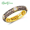 Cluster Ringen SANTUZZA Zilver Voor Vrouwen Goud Kleur Multi-color Zirconia Eternity Pure 925 Sterling Mode-sieraden