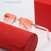 Lunettes de soleil de designer sans monture diamant coupe lunettes corne de buffle monture en bois lentille marron mode ins net rouge mêmes hommes et femmes vintage en gros avec boîte lunettes carti