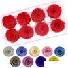 Dekorativa blommor kransar ainyrose 4-5cm 8 st/låda diy naturlig konserverad ros evigt huvud torkade blommor bröllop hem dekor gåva för dh9ky