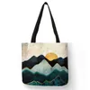 Borse per la spesa Pittura a olio Foresta di montagna Stampa Tote Bag Borsa a tracolla in tessuto di cotone Borsa da donna Eco pieghevole riutilizzabile