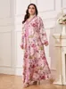 Etnische kleding bloemenprint abaya voor moslimvrouwen eid party losse lange maxi-jurk kalkoen dubai kaftan arabisch gewaad islam ramadan femme