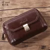 100% Cowhide Genuine Leather Mens Waist Bag Male Messenger Belt Loops Chest Bag 6 inch Mobile Phone Holder Pouch Male Purse 240304