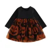 Robes d'halloween pour bébés filles, tenue Tutu en Tulle, imprimé fantôme de citrouille, manches longues, col rond, Patchwork, couches