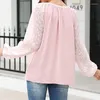 Damesblouses 2024 Herfst V-hals Kanten Chiffon Blouse Dames Elegant Losvallend Lange mouwen Tops Kantoor Vintage Gedrukt Eenvoudig overhemd 28629